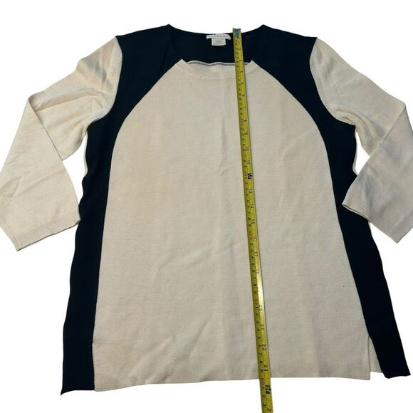 Club Monaco Sz M Lightweight Colorblock Sweater Cream Black Wool Nautical Preppy - Picture 6 of 7